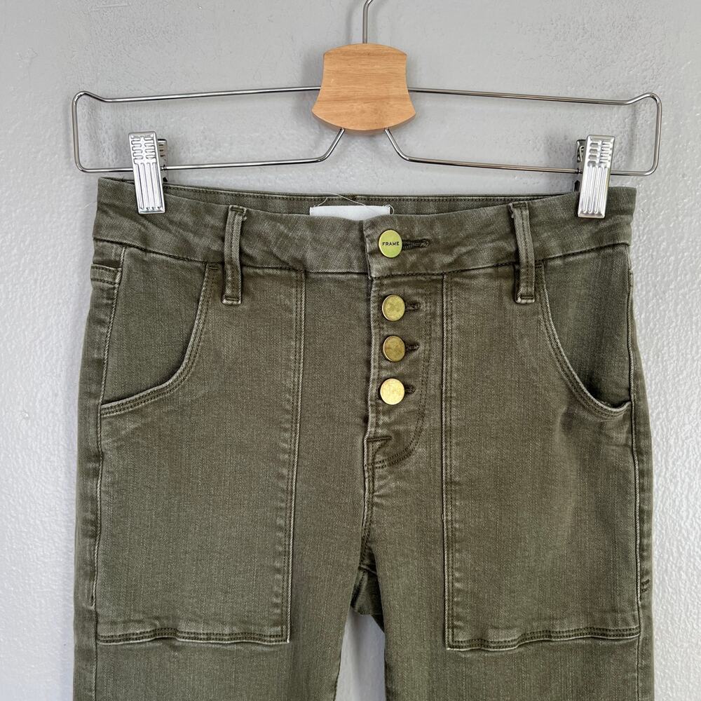 Frame Le Crop Mini Boot Jeans Army Green High Rise Stretch Denim 24 Kick Flare - Picture 5 of 13